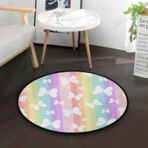 Butterfly Rainbow Round Carpet Floor Rug Living Room Bedroom Decor Round Area Rug Carpet