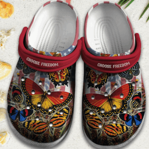 Butterfly Usa Flag Shoes 4Th Of July – Butterfly On Flag Crocs Clog Crocbland Clog Gift For Woman Girl Grandma Mother