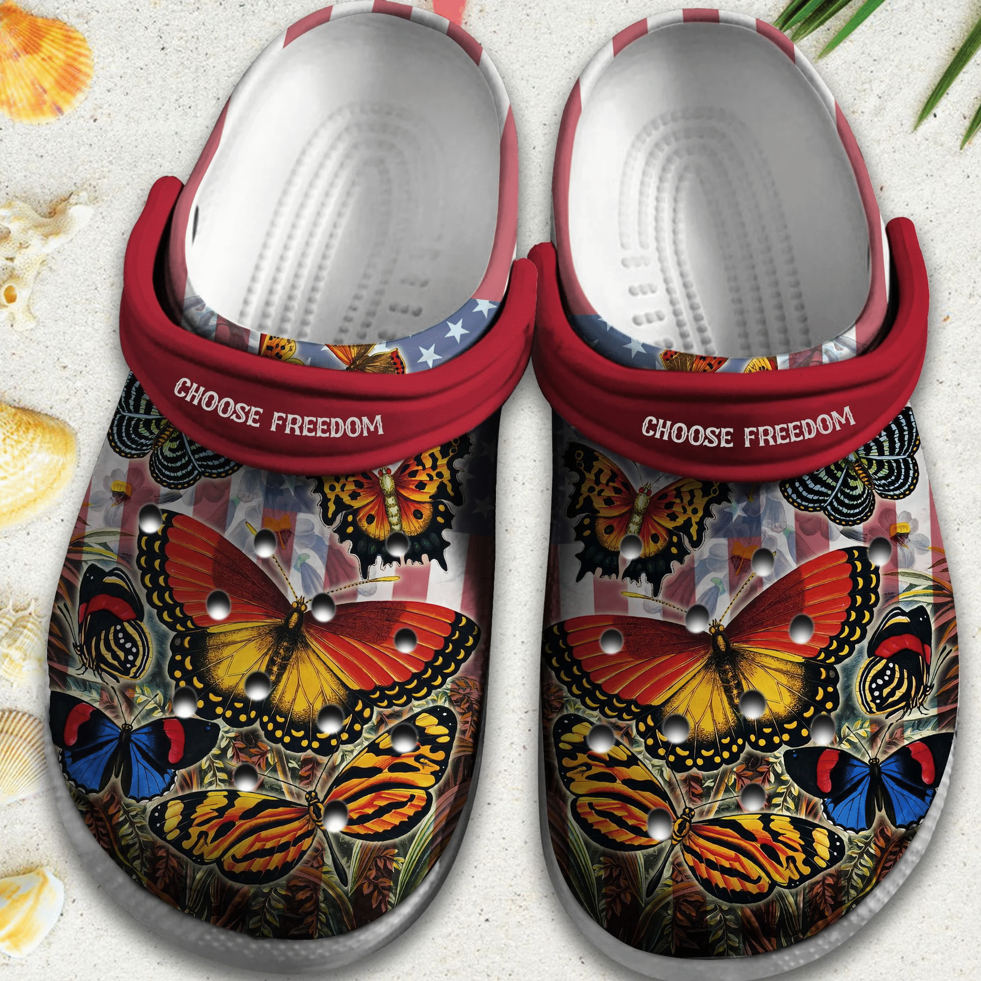 Butterfly Usa Flag Shoes 4Th Of July – Butterfly On Flag Crocs Clog Crocbland Clog Gift For Woman Girl Grandma Mother Butterfly Usa Flag Shoes 4Th Of July – Butterfly On Flag Crocs Clog Crocbland Clog Gift For Woman Girl Grandma Mother
