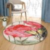 Butterfly With Pink Flowers Round Carpet Floor Rug Living Room Bedroom Decor Round Area Rug Carpet