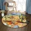 Cactus And Hummingbird Round Carpet Floor Rug Living Room Bedroom Decor Round Area Rug Carpet