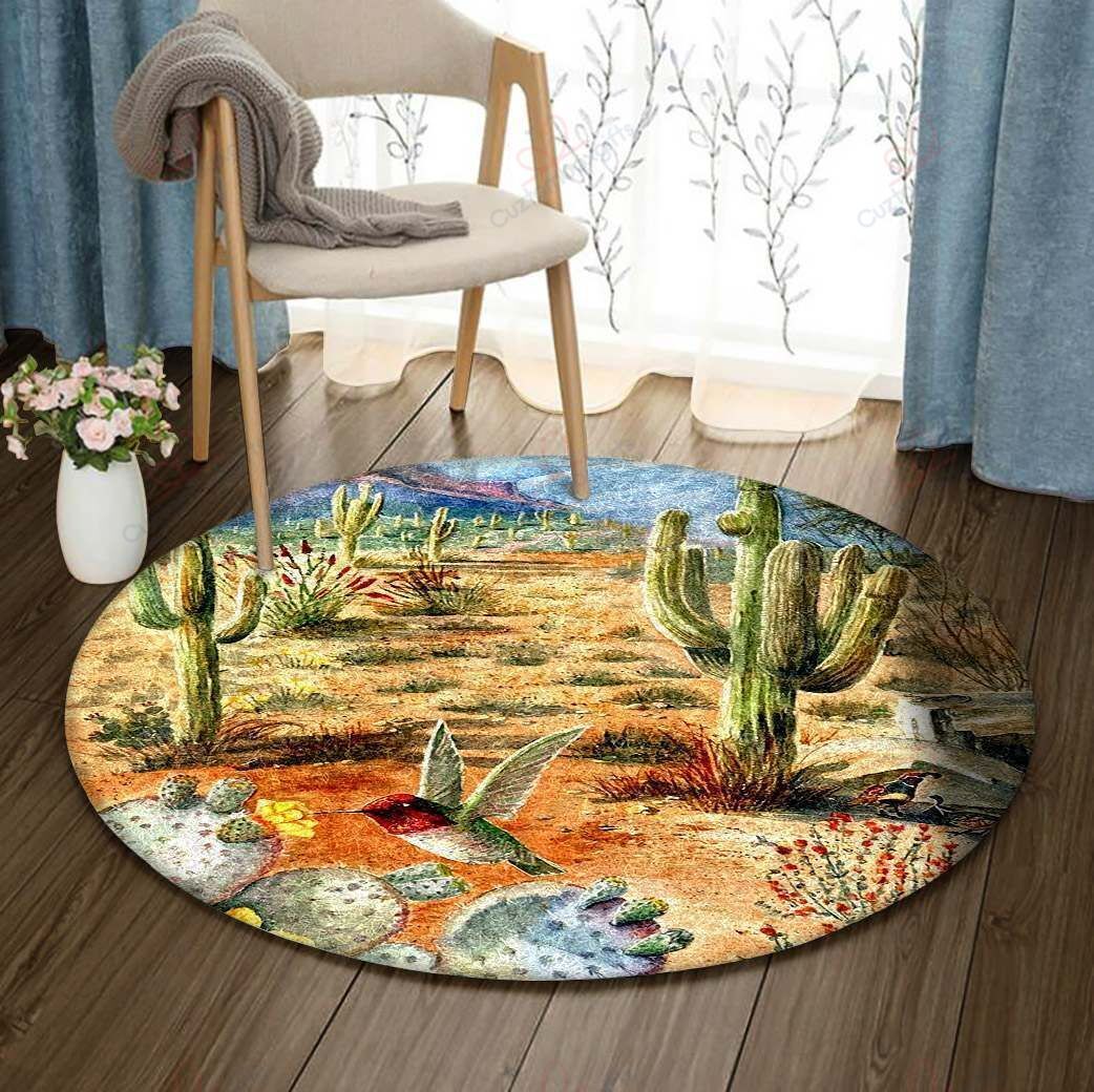 Cactus And Hummingbird Round Carpet Floor Rug Living Room Bedroom Decor Round Area Rug Carpet Cactus And Hummingbird Round Carpet Floor Rug Living Room Bedroom Decor Round Area Rug Carpet