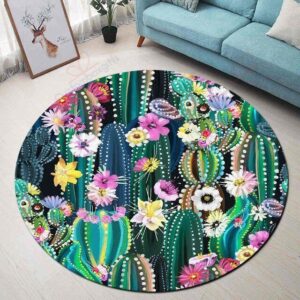 Cactus Flower Round Carpet Floor Rug Living Room Bedroom Decor Round Area Rug Carpet