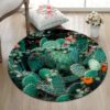 Cactus With Flowers Round Carpet Floor Rug Living Room Bedroom Decor Round Area Rug Carpet