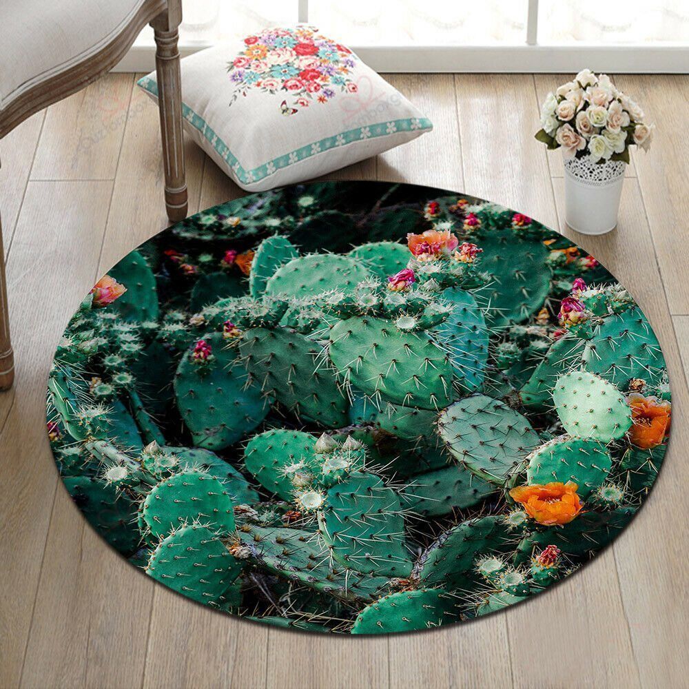 Cactus With Flowers Round Carpet Floor Rug Living Room Bedroom Decor Round Area Rug Carpet Cactus With Flowers Round Carpet Floor Rug Living Room Bedroom Decor Round Area Rug Carpet