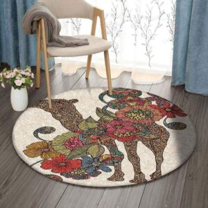 Camel Pattern Round Carpet Floor Rug Living Room Bedroom Decor Round Area Rug Carpet