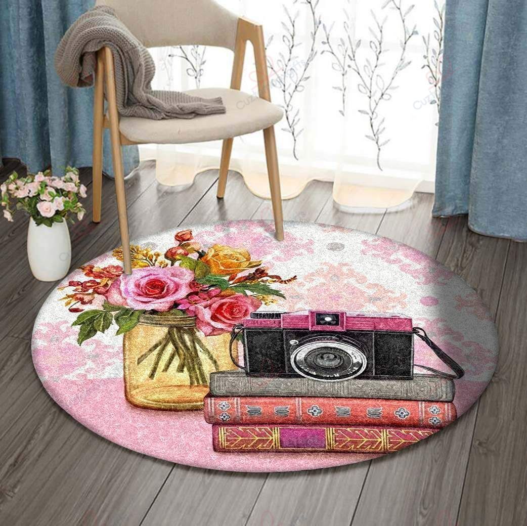 Camera Books Flowers Round Carpet Floor Rug Living Room Bedroom Decor Round Area Rug Carpet Camera Books Flowers Round Carpet Floor Rug Living Room Bedroom Decor Round Area Rug Carpet