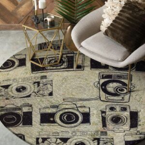 Camera Pattern Round Carpet Floor Rug Living Room Bedroom Decor Round Area Rug Carpet