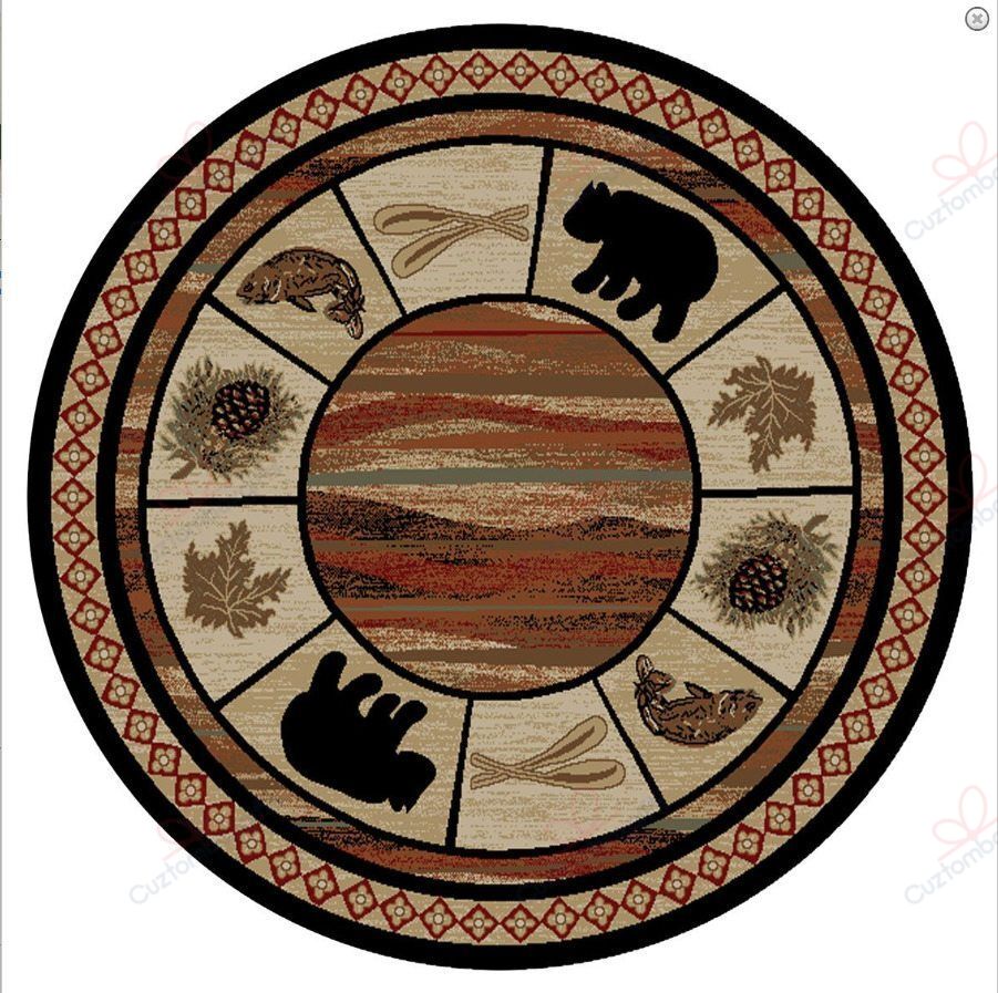 Camp Wild Bear Round Carpet Floor Rug Living Room Bedroom Decor Round Area Rug Carpet Camp Wild Bear Round Carpet Floor Rug Living Room Bedroom Decor Round Area Rug Carpet
