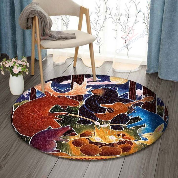 Camping Animal Round Carpet Floor Rug Living Room Bedroom Decor Round Area Rug Carpet Camping Animal Round Carpet Floor Rug Living Room Bedroom Decor Round Area Rug Carpet