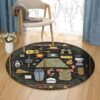 Camping Pattern Round Carpet Floor Rug Living Room Bedroom Decor Round Area Rug Carpet