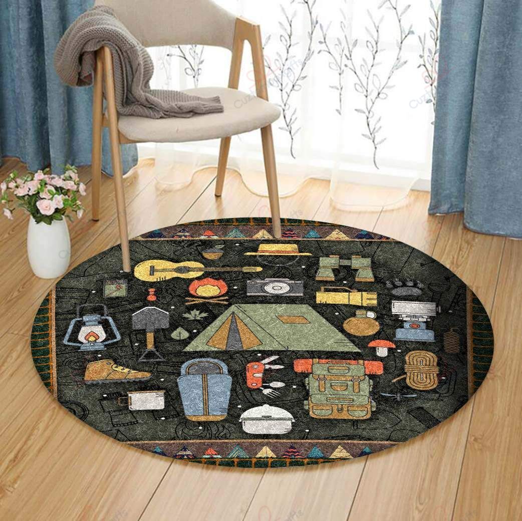 Camping Pattern Round Carpet Floor Rug Living Room Bedroom Decor Round Area Rug Carpet Camping Pattern Round Carpet Floor Rug Living Room Bedroom Decor Round Area Rug Carpet