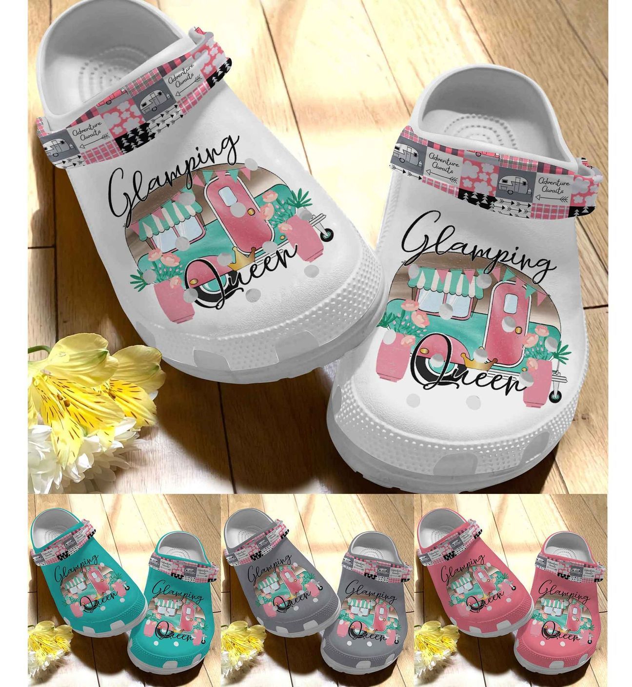 Camping Personalize Clog Custom Crocs Fashionstyle Comfortable For Women Men Kid Print 3D Whitesole Glamping Queen Camping Personalize Clog Custom Crocs Fashionstyle Comfortable For Women Men Kid Print 3D Whitesole Glamping Queen