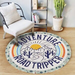 Camping Road Trip Round Carpet Floor Rug Living Room Bedroom Decor Round Area Rug Carpet
