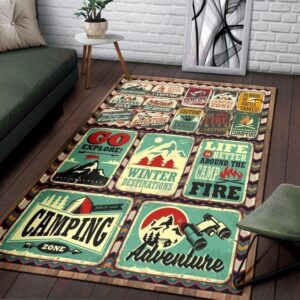 Camping Vintage Stamp Rug Sport Decor Gift Floor Decor Living Room Carpet Rug Area Rug - 0669b49783d1