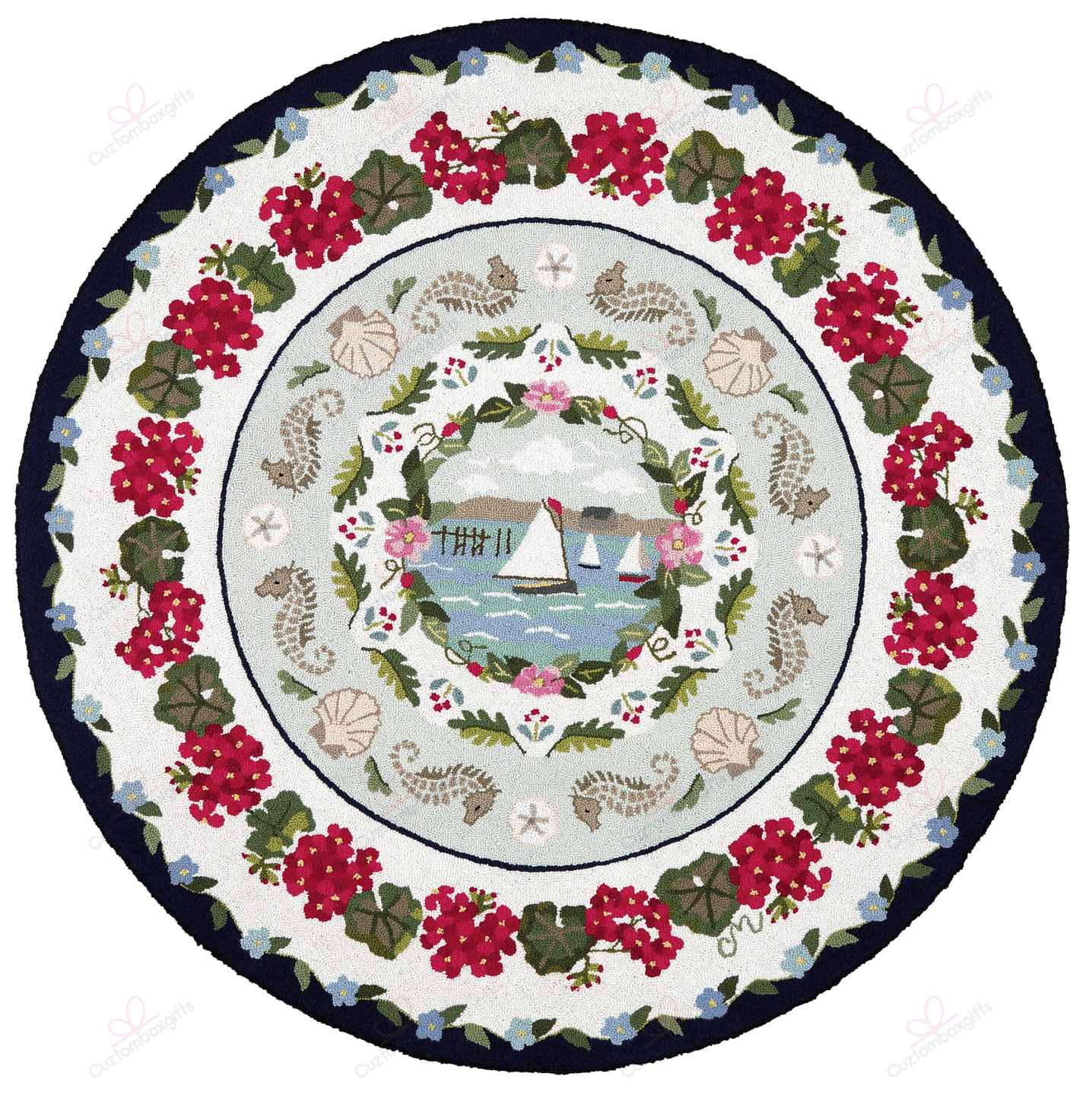 Cape Cod Coastal Round Carpet Floor Rug Living Room Bedroom Decor Round Area Rug Carpet Cape Cod Coastal Round Carpet Floor Rug Living Room Bedroom Decor Round Area Rug Carpet