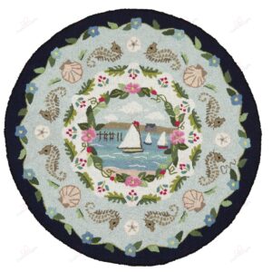 Cape Cod Coastal Pattern Round Carpet Floor Rug Living Room Bedroom Decor Round Area Rug Carpet