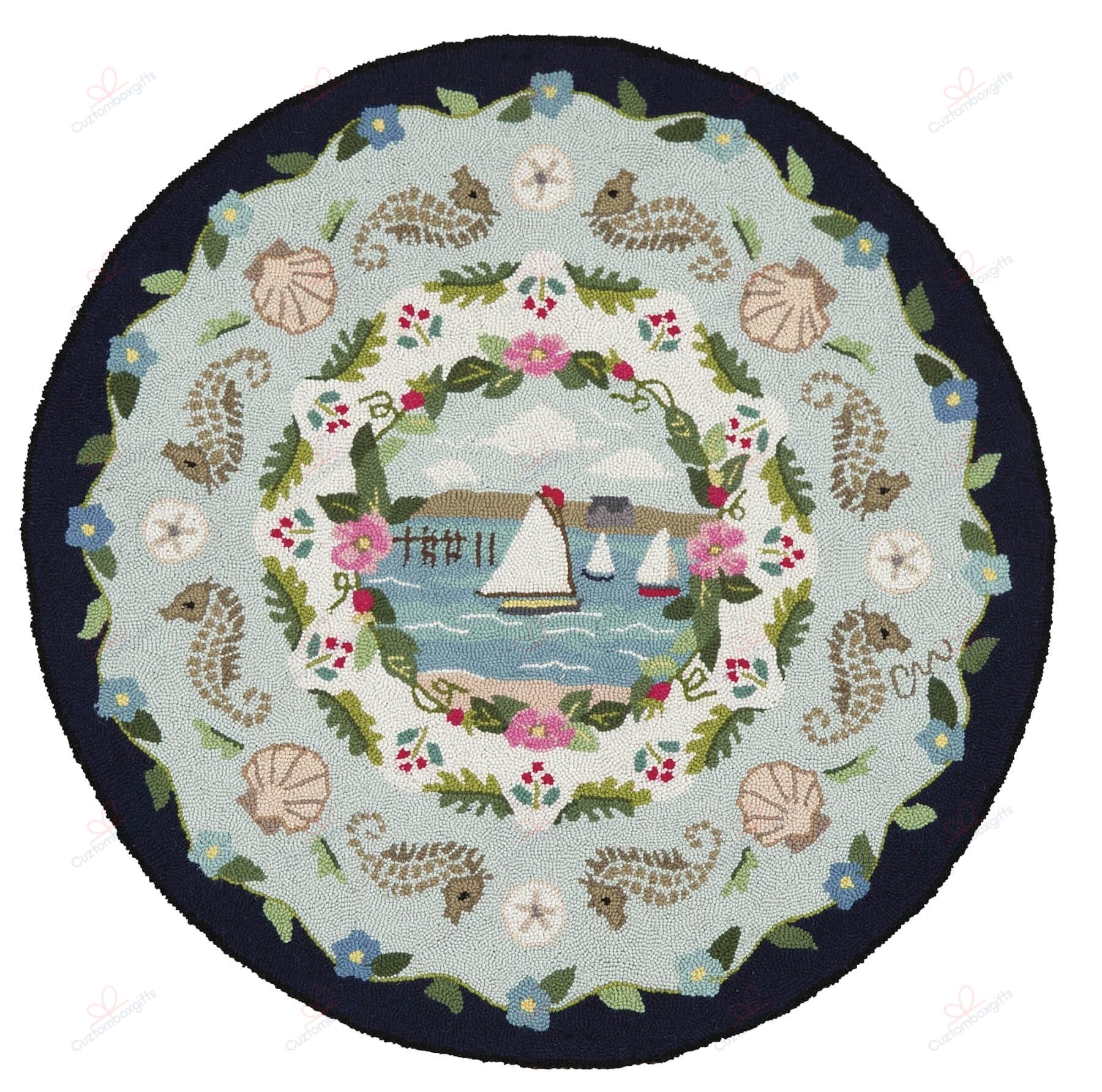 Cape Cod Coastal Pattern Round Carpet Floor Rug Living Room Bedroom Decor Round Area Rug Carpet Cape Cod Coastal Pattern Round Carpet Floor Rug Living Room Bedroom Decor Round Area Rug Carpet
