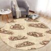 Car Pattern Round Carpet Floor Rug Living Room Bedroom Decor Round Area Rug Carpet