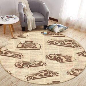 Car Pattern Round Carpet Floor Rug Living Room Bedroom Decor Round Area Rug Carpet