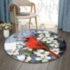Cardinal And Flower Round Carpet Floor Rug Living Room Bedroom Decor Round Area Rug Carpet