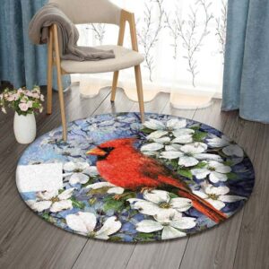 Cardinal And Flower Round Carpet Floor Rug Living Room Bedroom Decor Round Area Rug Carpet