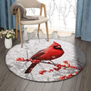 Cardinal Painting 2 Round Carpet Floor Rug Living Room Bedroom Decor Round Area Rug Carpet