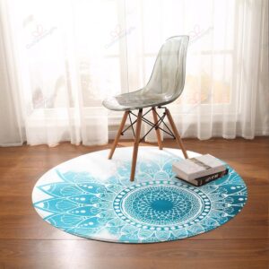 Caribbean Blue Mandala Round Carpet Floor Rug Living Room Bedroom Decor Round Area Rug Carpet