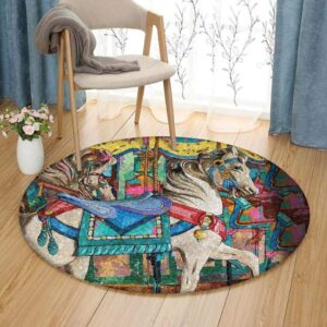 Carousel Painting Round Carpet Floor Rug Living Room Bedroom Decor Round Area Rug Carpet
