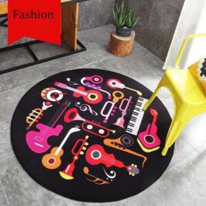 Cartoon Musical Instruments Round Carpet Floor Rug Living Room Bedroom Decor Round Area Rug Carpet