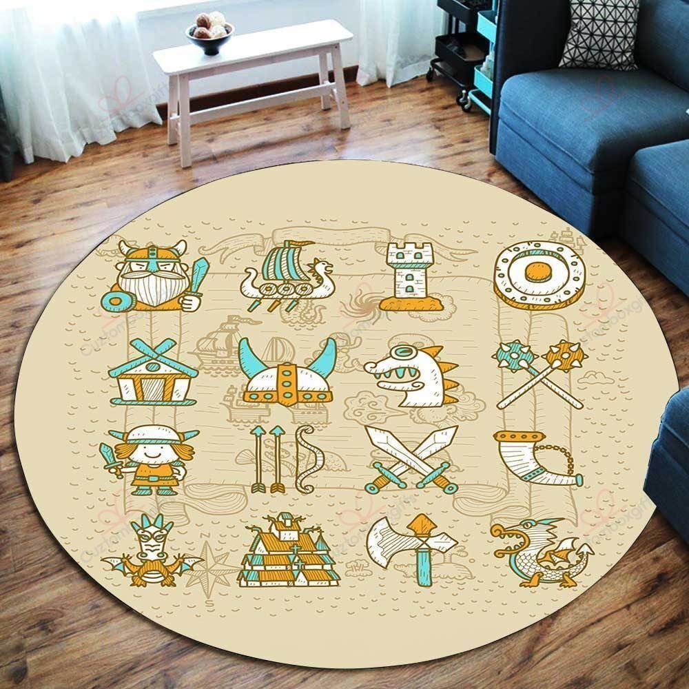 Cartoon Viking Round Carpet Floor Rug Living Room Bedroom Decor Round Area Rug Carpet Cartoon Viking Round Carpet Floor Rug Living Room Bedroom Decor Round Area Rug Carpet