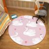 Cartoon White Swan Round Carpet Floor Rug Living Room Bedroom Decor Round Area Rug Carpet