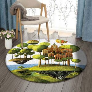 Castle Tree Round Carpet Floor Rug Living Room Bedroom Decor Round Area Rug Carpet