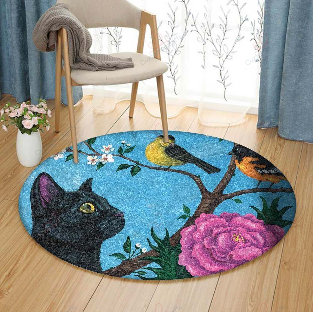 Cat And Bird Round Carpet Floor Rug Living Room Bedroom Decor Round Area Rug Carpet Cat And Bird Round Carpet Floor Rug Living Room Bedroom Decor Round Area Rug Carpet