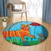 Cat And Bird Round Carpet Floor Rug Living Room Bedroom Decor Round Area Rug Carpet