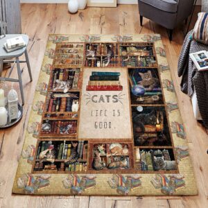 Cat And Bookshelf Rug Sport Decor Gift Floor Decor Living Room Carpet Rug Area Rug - b71ebe2e93a6