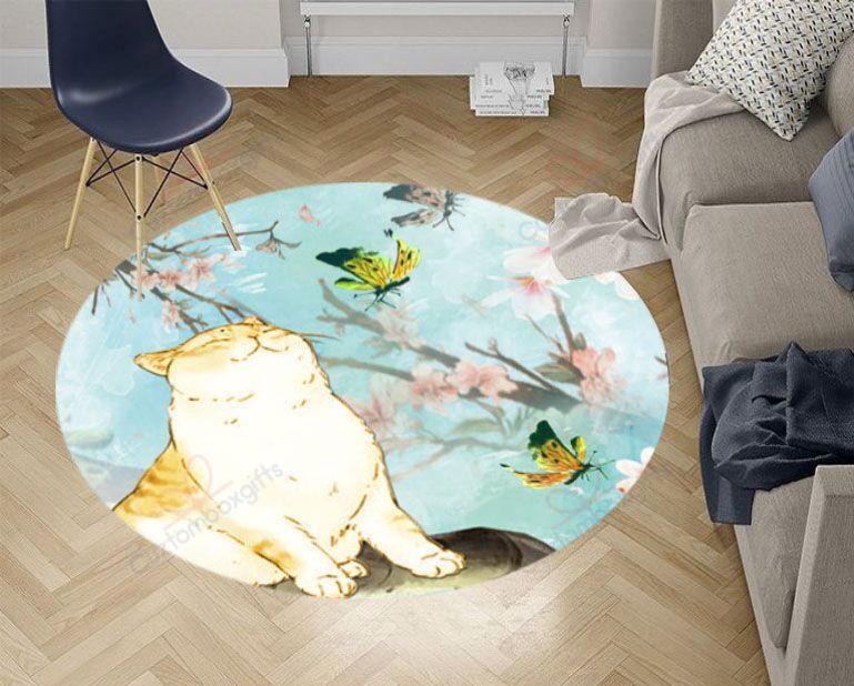 Cat And Butterfly Round Carpet Floor Rug Living Room Bedroom Decor Round Area Rug Carpet Cat And Butterfly Round Carpet Floor Rug Living Room Bedroom Decor Round Area Rug Carpet