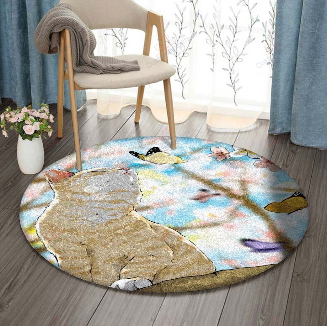 Cat And Butterfly Round Carpet Floor Rug Living Room Bedroom Decor Round Area Rug Carpet Cat And Butterfly Round Carpet Floor Rug Living Room Bedroom Decor Round Area Rug Carpet