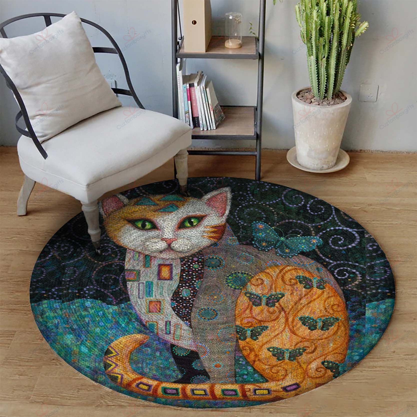 Cat And Butterfly Round Carpet Floor Rug Living Room Bedroom Decor Round Area Rug Carpet Cat And Butterfly Round Carpet Floor Rug Living Room Bedroom Decor Round Area Rug Carpet