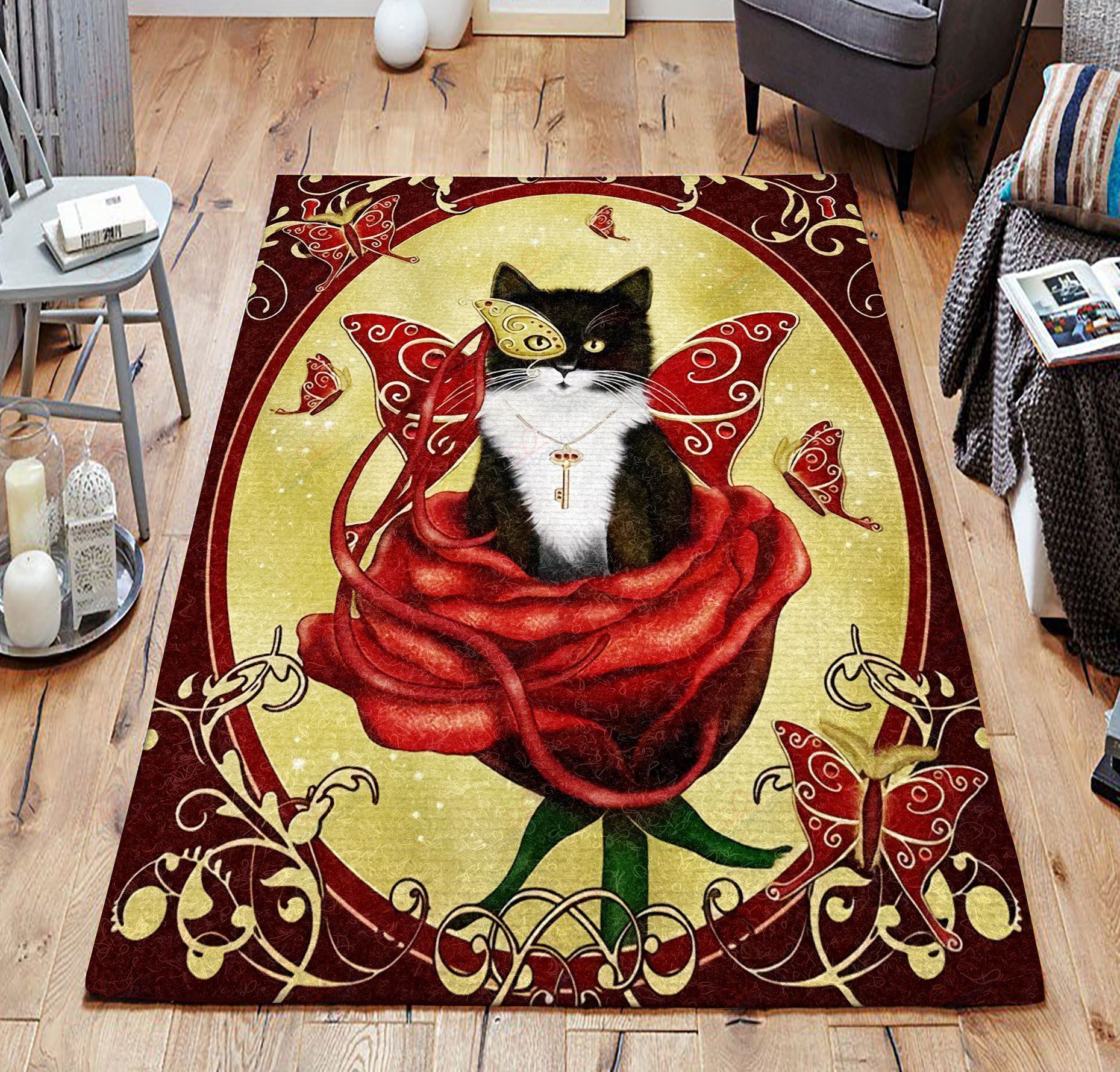 Cat And Butterfly In Red Roses Rug Sport Decor Gift Floor Decor Living Room Carpet Rug Area Rug - d37ff7d5783e Cat And Butterfly In Red Roses Rug Sport Decor Gift Floor Decor Living Room Carpet Rug Area Rug - d37ff7d5783e