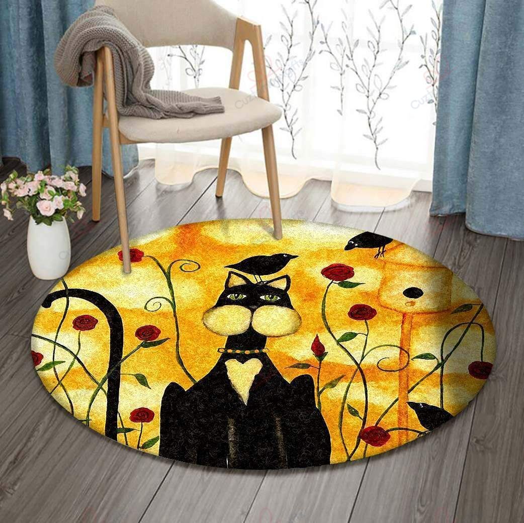 Cat And Crow Round Carpet Floor Rug Living Room Bedroom Decor Round Area Rug Carpet Cat And Crow Round Carpet Floor Rug Living Room Bedroom Decor Round Area Rug Carpet