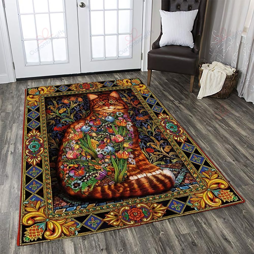 Cat And Flower Rug Sport Decor Gift Floor Decor Living Room Carpet Rug Area Rug - 849b41c96b08 Cat And Flower Rug Sport Decor Gift Floor Decor Living Room Carpet Rug Area Rug - 849b41c96b08