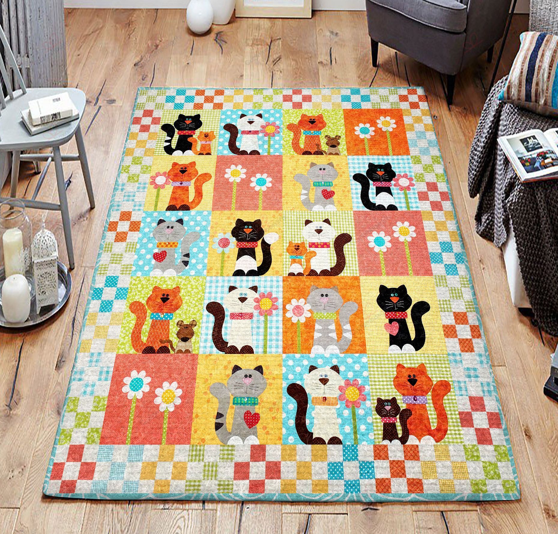 Cat And Flower Rug Sport Decor Gift Floor Decor Living Room Carpet Rug Area Rug - 993bff5de2d5 Cat And Flower Rug Sport Decor Gift Floor Decor Living Room Carpet Rug Area Rug - 993bff5de2d5