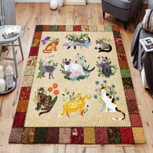 Cat And Flower Rug Sport Decor Gift Floor Decor Living Room Carpet Rug Area Rug - fd1005719435