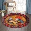 Cat And Oldman Round Carpet Floor Rug Living Room Bedroom Decor Round Area Rug Carpet