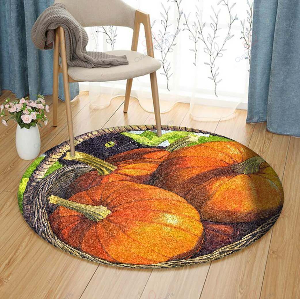 Cat And Pumpkins Round Carpet Floor Rug Living Room Bedroom Decor Round Area Rug Carpet Cat And Pumpkins Round Carpet Floor Rug Living Room Bedroom Decor Round Area Rug Carpet