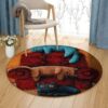 Cat And Red Sofa Round Carpet Floor Rug Living Room Bedroom Decor Round Area Rug Carpet