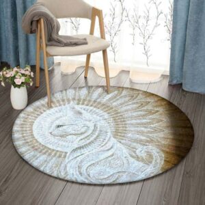 Cat And Sunflower Round Carpet Floor Rug Living Room Bedroom Decor Round Area Rug Carpet