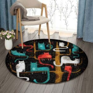 Cat And Tree Round Carpet Floor Rug Living Room Bedroom Decor Round Area Rug Carpet