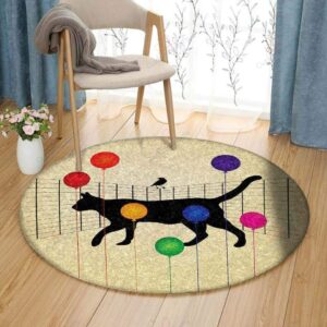 Cat Balloon Round Carpet Floor Rug Living Room Bedroom Decor Round Area Rug Carpet